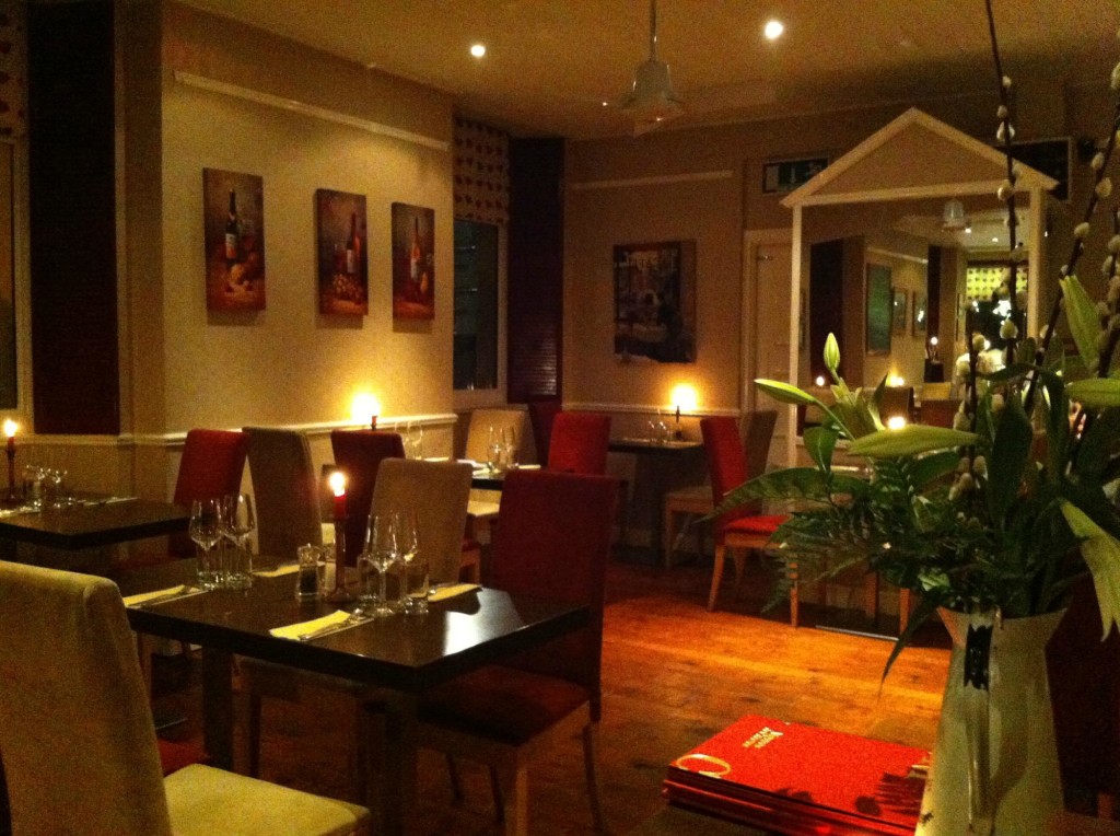 The suave, warm dining area of Dublin's Bistro Martello