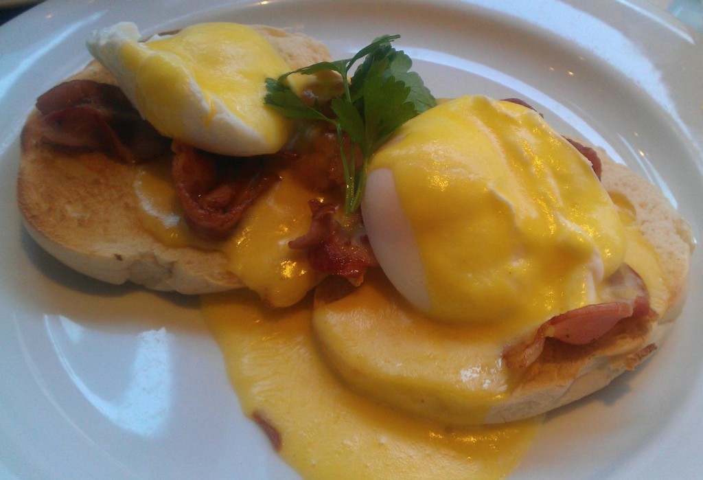 Scrumptiously gooey eggs benedict at Sheries Cafe Bar