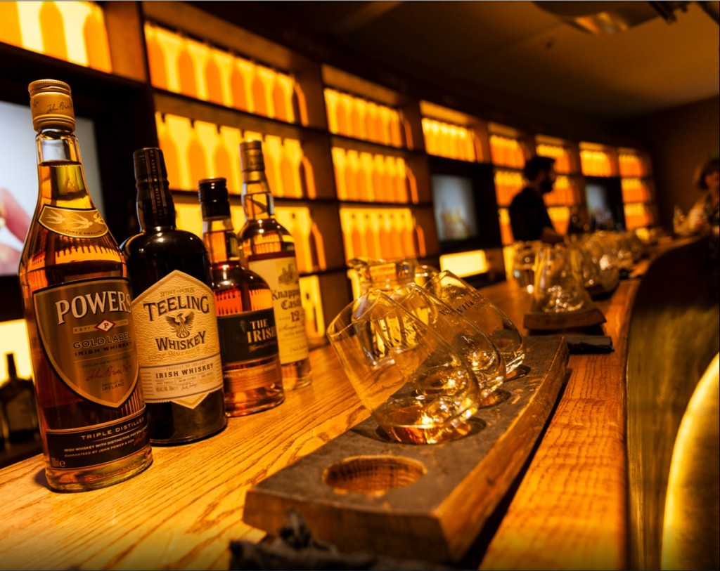 The Irish Whiskey Museum's bottles and tasting glasses