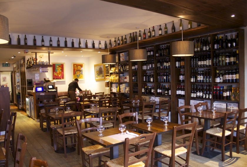 Dunne and Crescenzi's snazzy dining area and wines selection