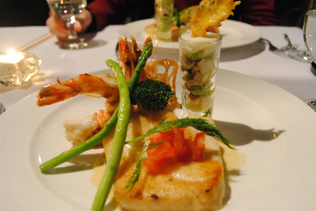 Pearl Brasserie's tender shrimp and crisp vegetables