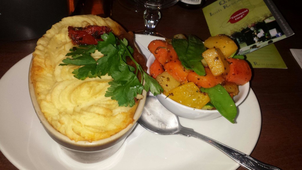 Deliciously traditional Shepherds Pie and veggies in The Quays Irish Restaurant, Dublin
