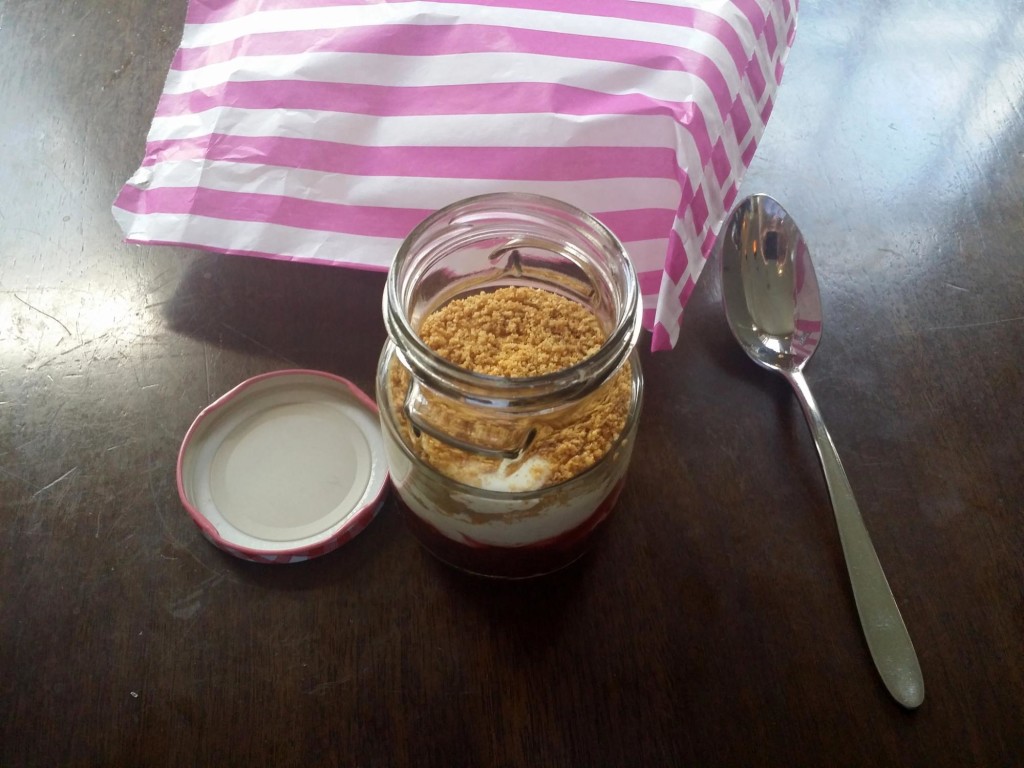 The famous cheesecake in a jar at The Pig's Ear Restaurant