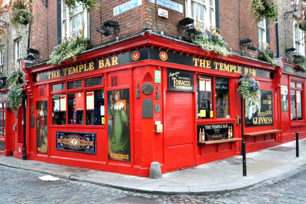 The Temple Bar pub's distinctive red exterior